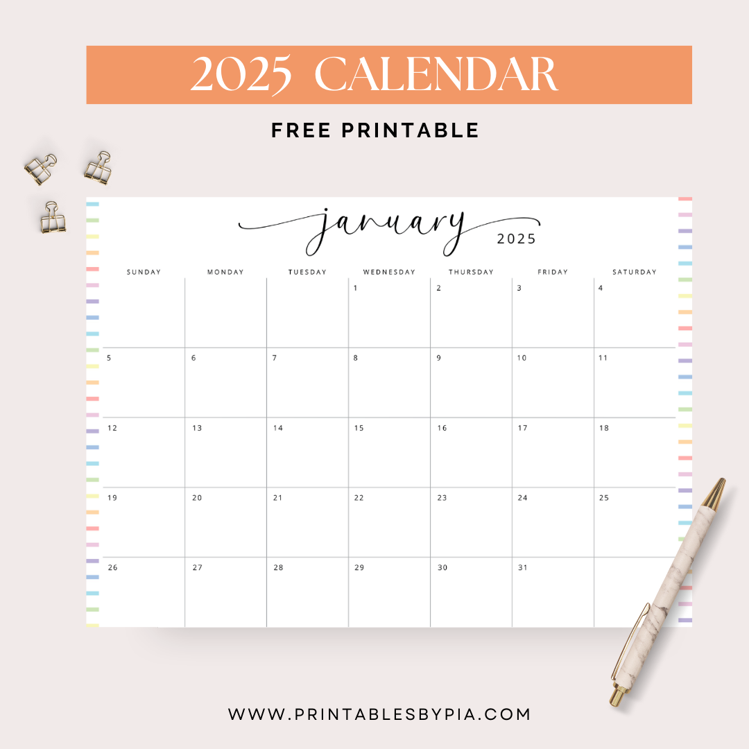 Free Printable 2025 Monthly Calendar (12 Months) - printablesbypia.com