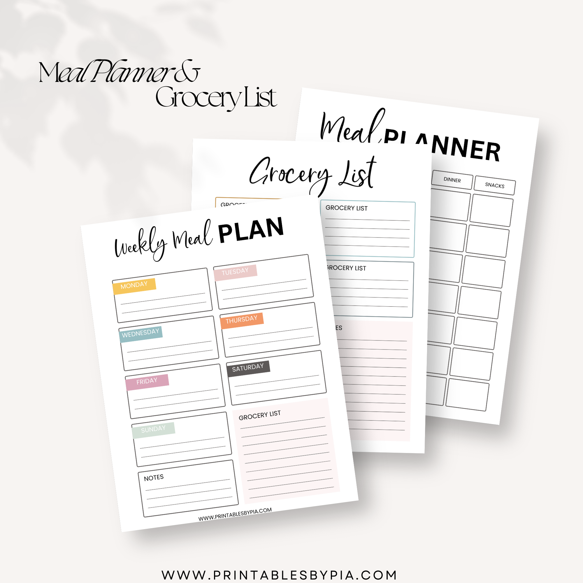 FREE printable meal planner and grocery list