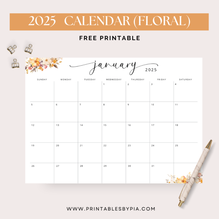 Brighten Up Your Year with Free 2025 Floral Printable Calendars